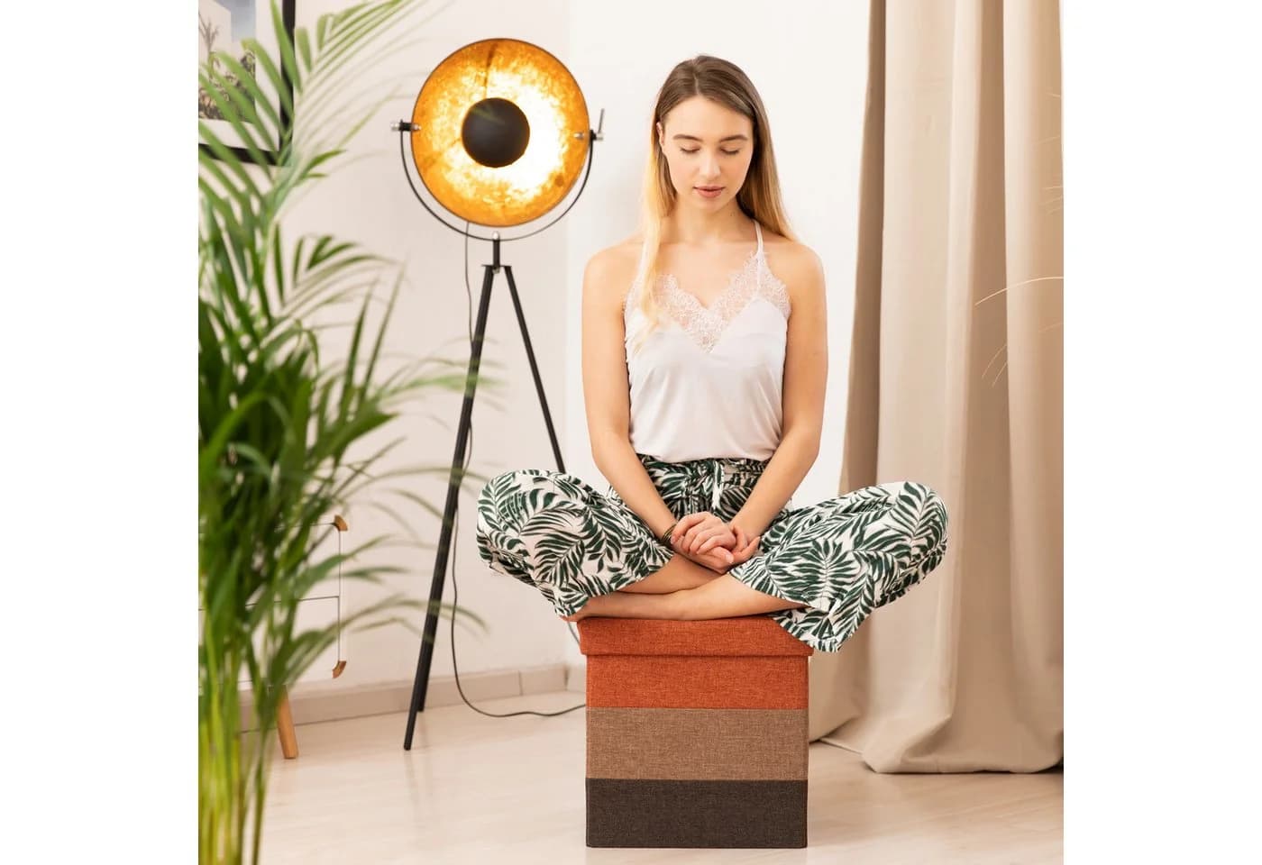 relaxdays Sitzhocker Gepolsterter Hocker mit bunten Streifen - Bild 3