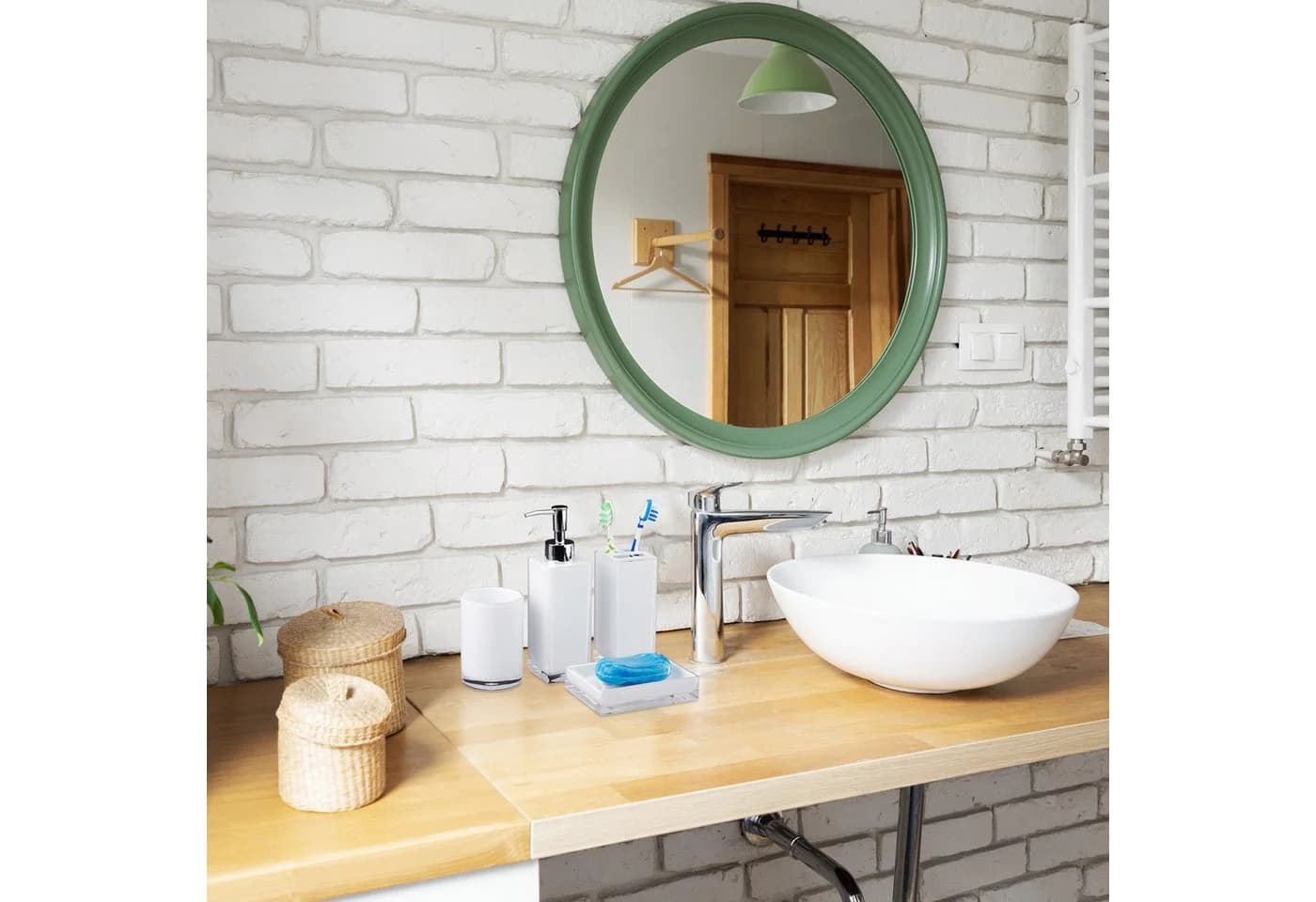 relaxdays Badezimmer-Set 4-teilig Weiß Transparent Modern