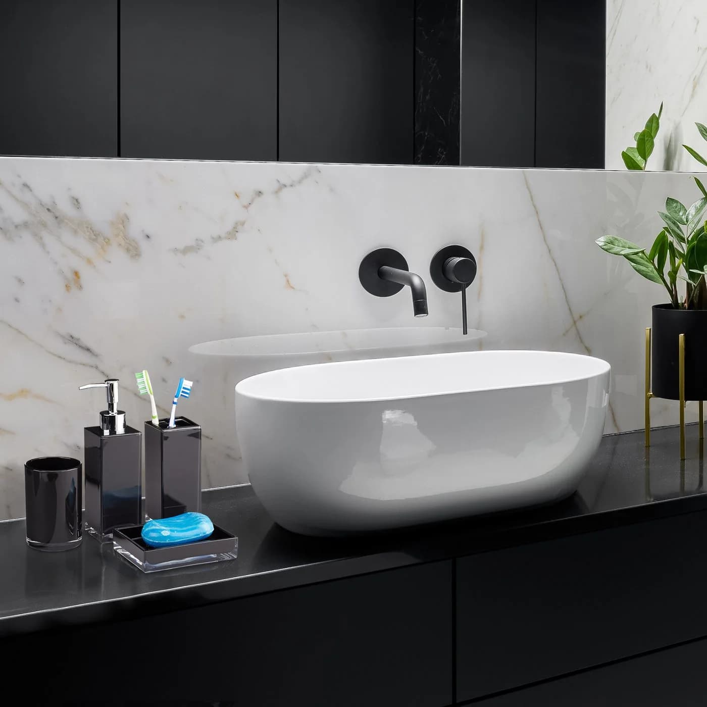 relaxdays Badezimmer-Set 4-teilig Weiß Transparent Modern - Bild 5