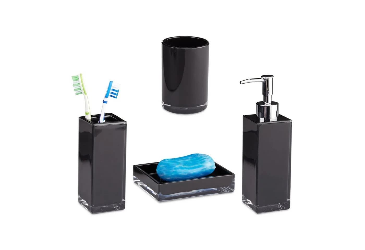 relaxdays Badezimmer-Set 4-teilig Schwarz Transparent Silber - Bild 2
