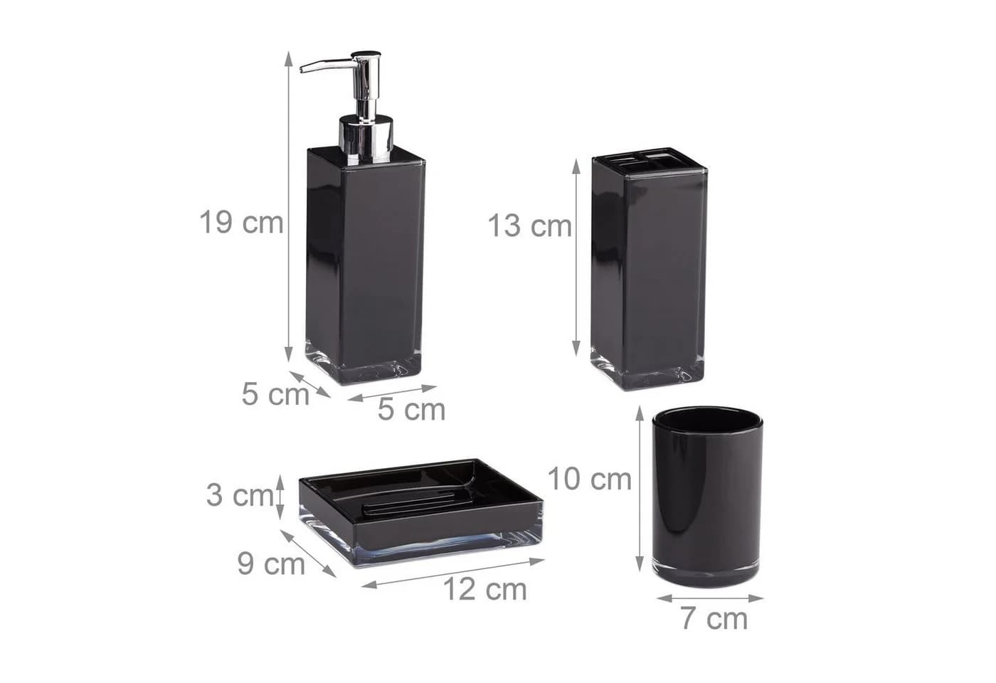 relaxdays Badezimmer-Set 4-teilig Schwarz Transparent Silber - Bild 4