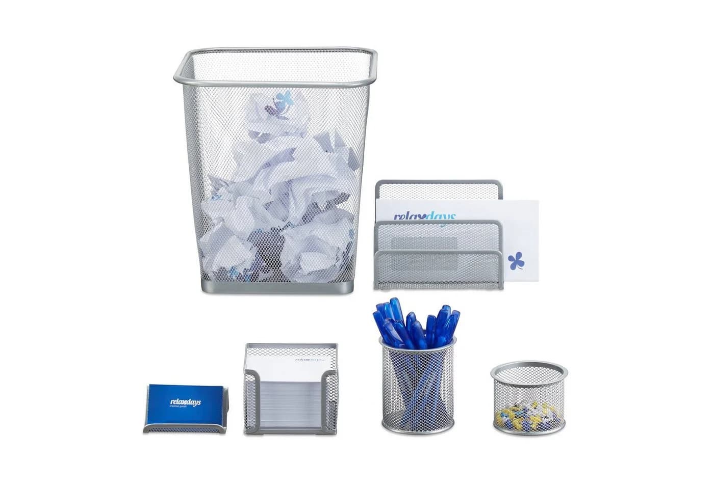 relaxdays Schreibtisch Organizer Set 6-teilig silber - Bild 2