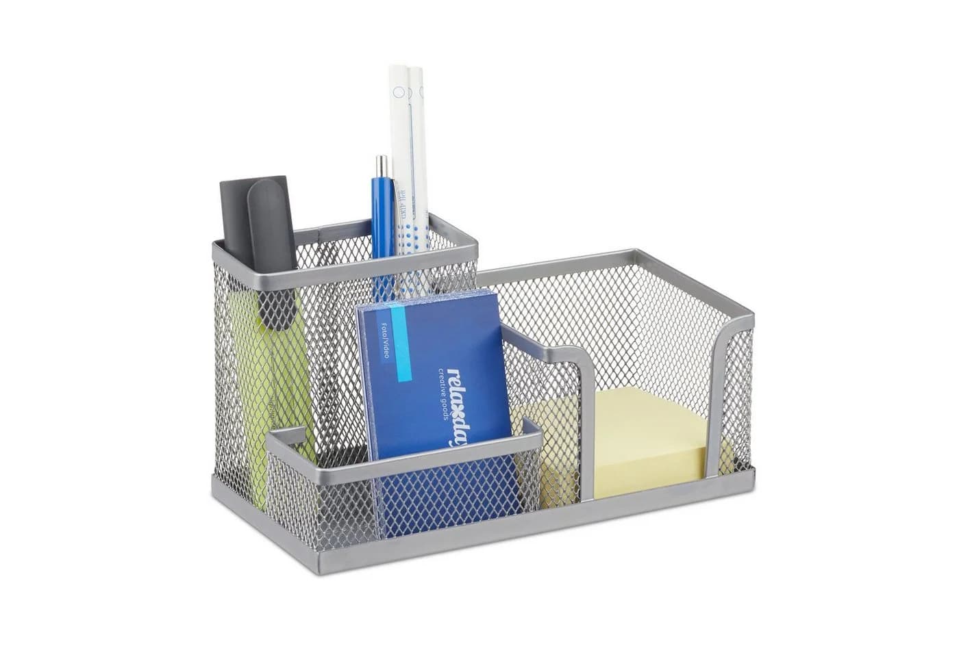 relaxdays Schreibtischorganizer Stiftehalter mit Zettelhalter Silber - Bild 2