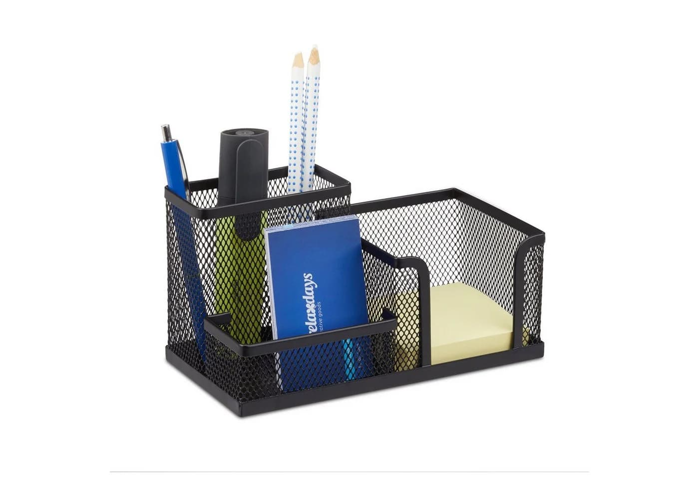relaxdays Aufbewahrungskorb Schreibtischköcher 3 Fächer Mesh-Optik Schwarz - Bild 2