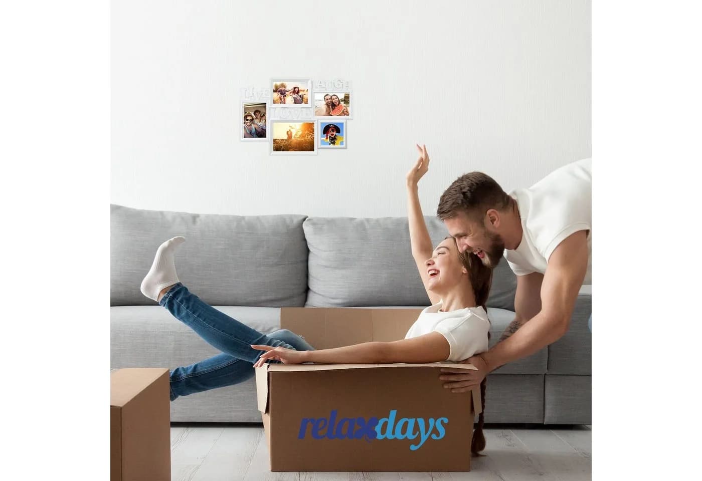 relaxdays Staffelbilderrahmen Weiß Live Love Laugh 5 Foto Collage