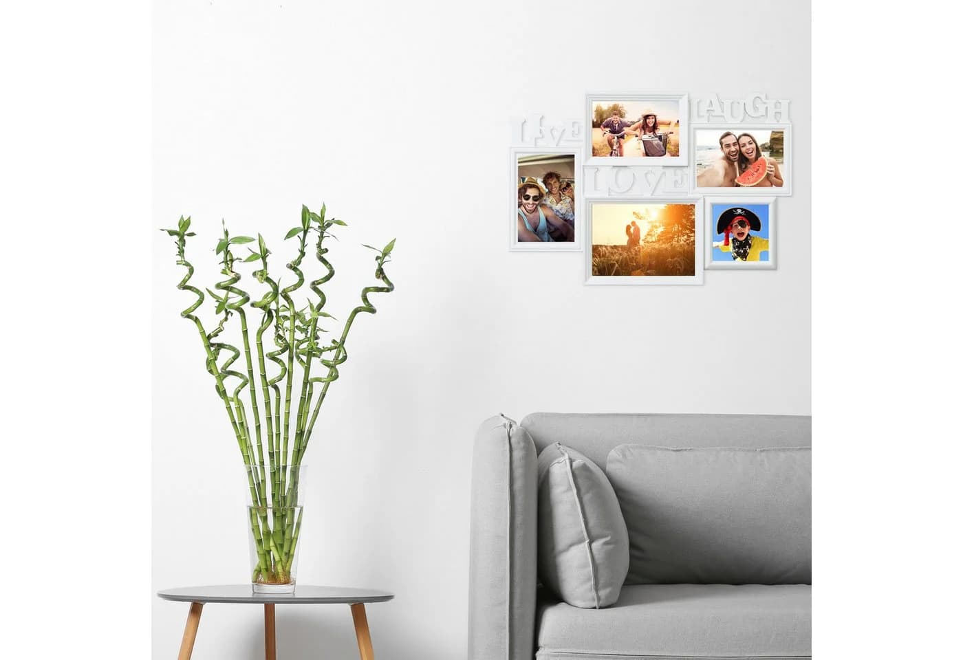 relaxdays Staffelbilderrahmen Weiß Live Love Laugh 5 Foto Collage - Bild 3