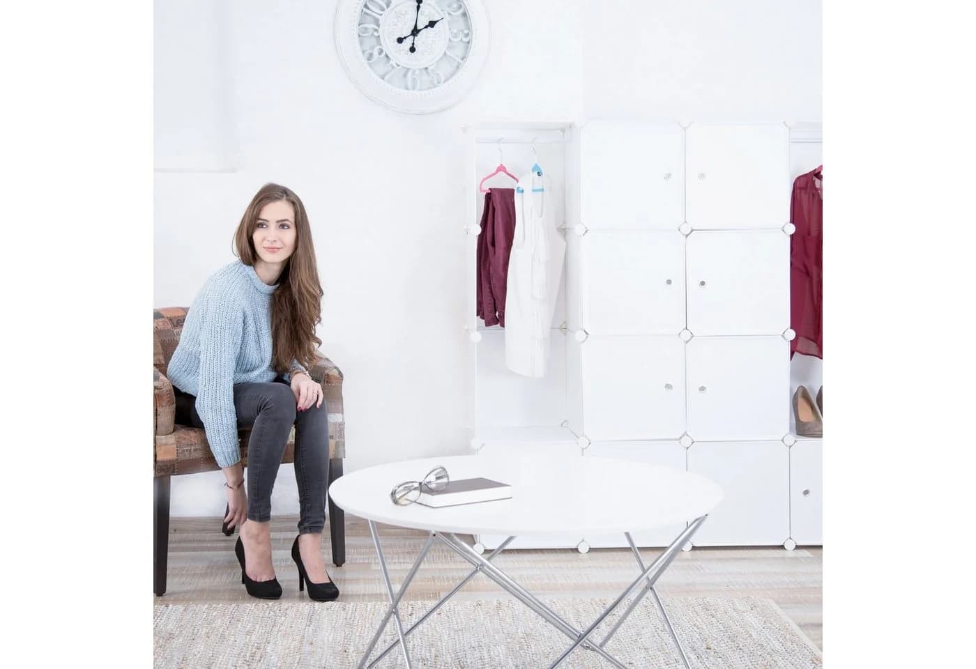 relaxdays Kleiderschrank Stecksystem 12 Fächer Weiß