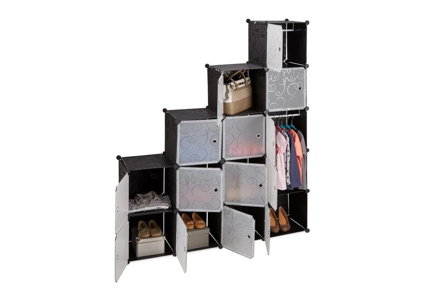relaxdays Steckregal Regalsystem Kleiderschrank 11 Fächer Schwarz - Bild 3
