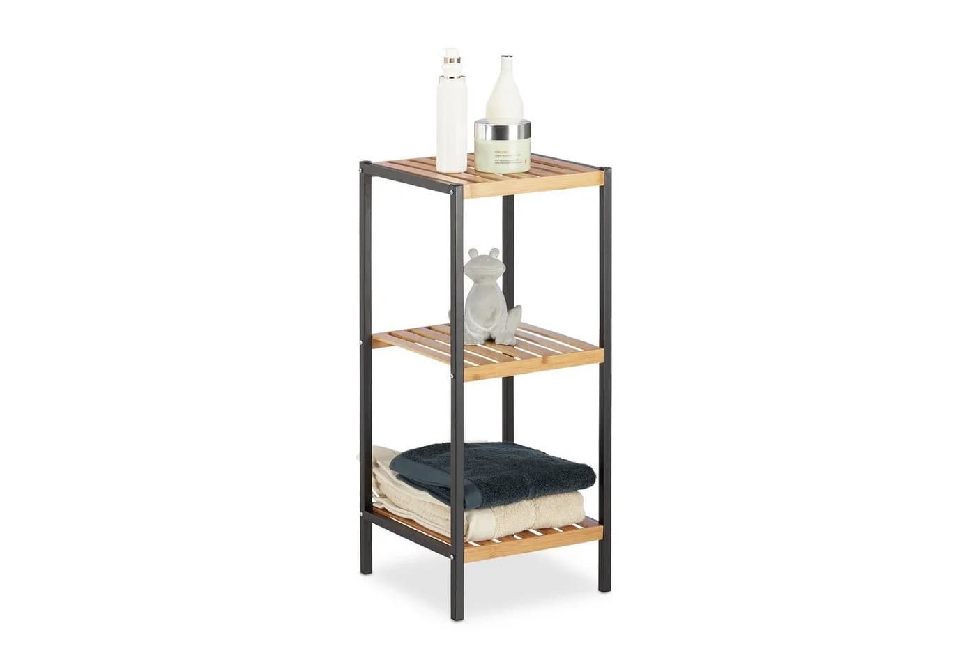 relaxdays Standregal Bambus Stahl Quadratisch Schwarz Natur - Bild 2