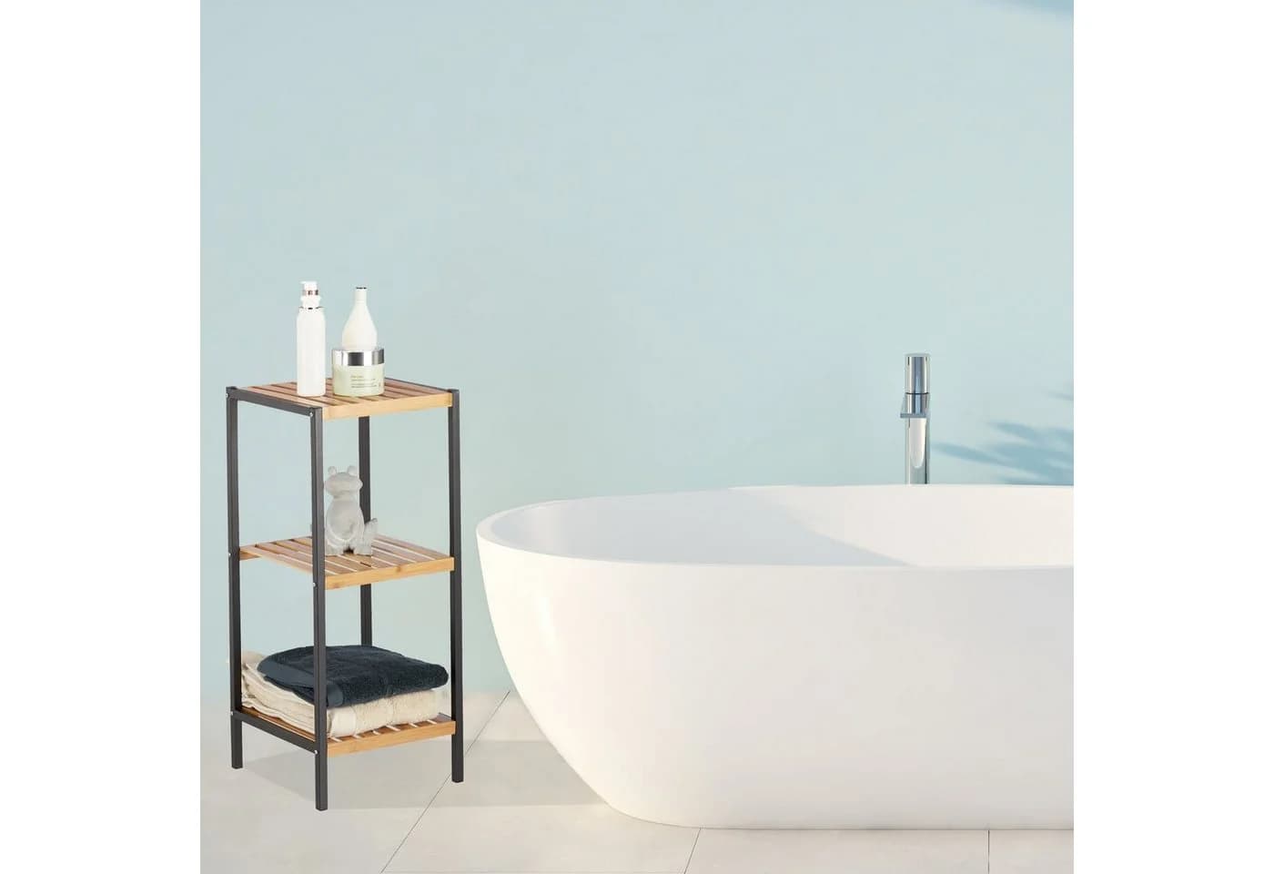 relaxdays Standregal Bambus Stahl Quadratisch Schwarz Natur - Bild 3