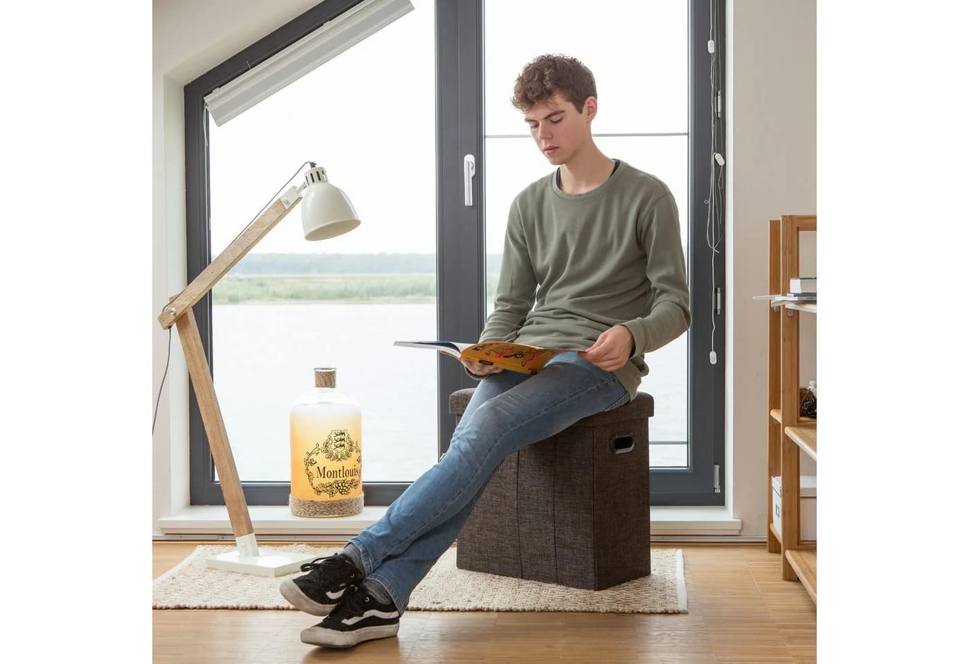 relaxdays Faltbarer Sitzhocker Schwarz Leinen-Optik Aufbewahrungsbox - Bild 3