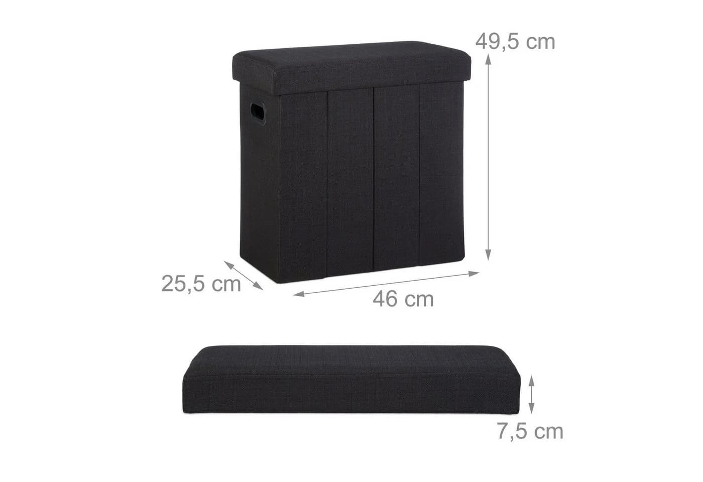 relaxdays Faltbarer Sitzhocker Schwarz Leinen-Optik Aufbewahrungsbox - Bild 4