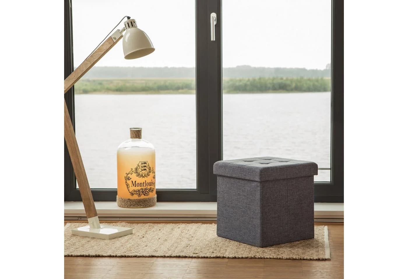 relaxdays Stauraumhocker Faltbar Leinen Dunkelgrau
