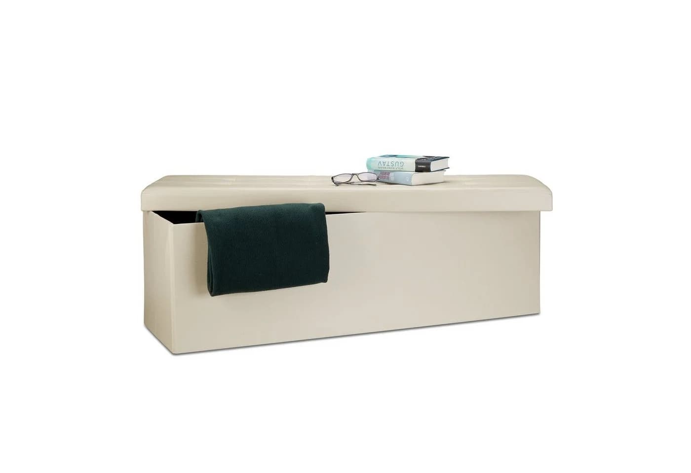 relaxdays Faltbare Sitzbank aus Kunstleder Creme mit Stauraum - Bild 2