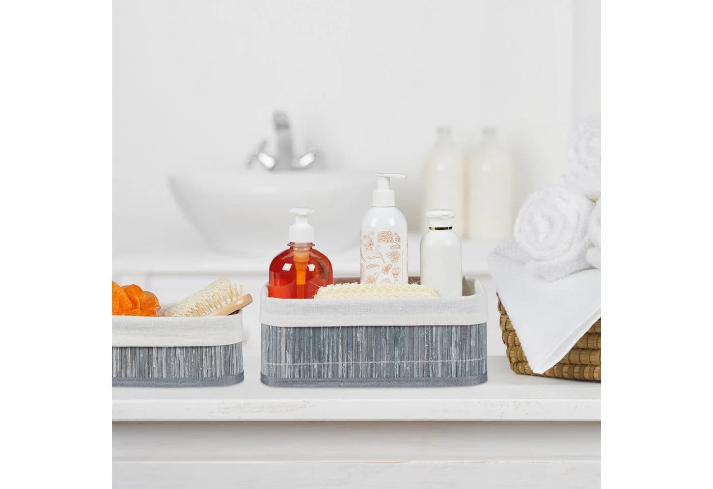 relaxdays Aufbewahrungskorb Bad 3-teiliges Set Weiß Bambus - Bild 5