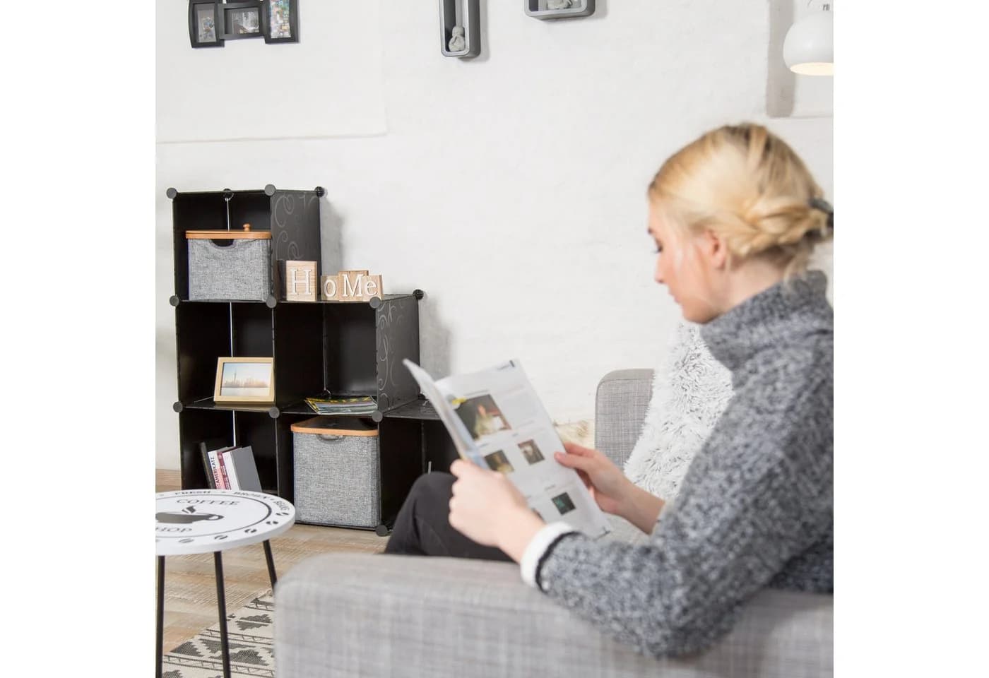 relaxdays Stufenregal 6 Fächer Stecksystem Weiß Schwarz - Bild 5