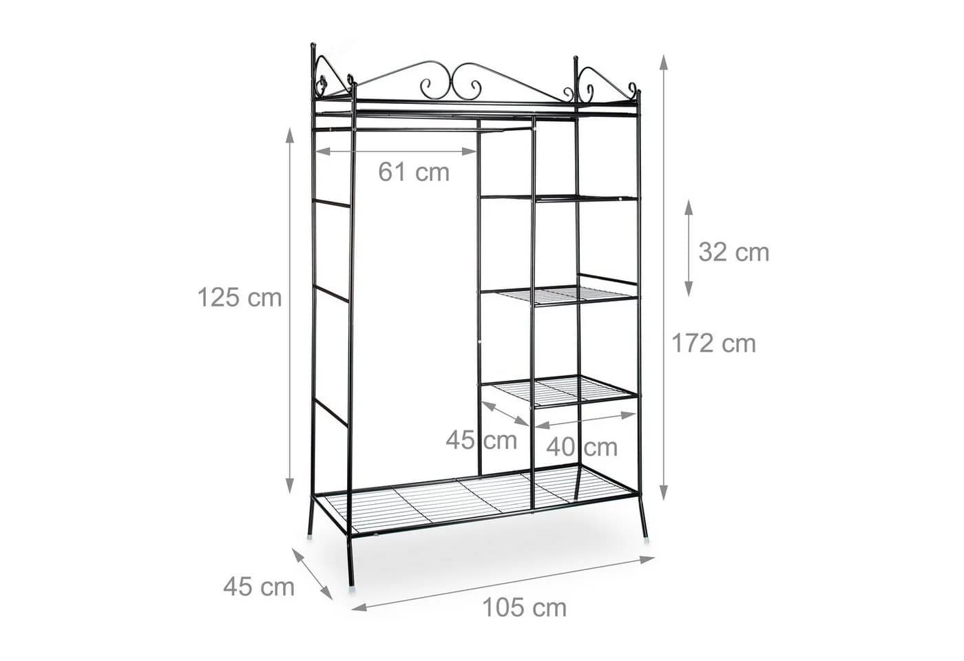 relaxdays Garderobenschrank Metall COUNTRY mit Stoffbezug schwarz - Bild 4
