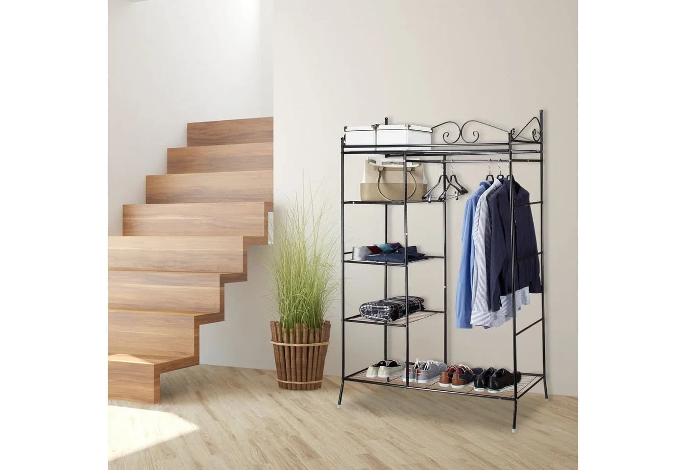 relaxdays Garderobenschrank Metall COUNTRY mit Stoffbezug schwarz - Bild 5