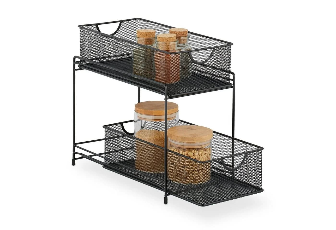 relaxdays Küchen Organizer 2 Ausziehkörbe Schwarz Metall - Bild 2