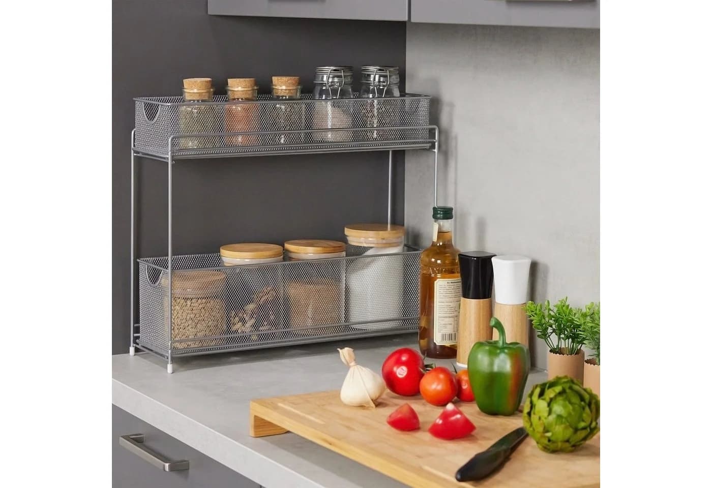 relaxdays Küchenregal Metall Küchenschrank Organizer Silber 2 Schubladen - Bild 5
