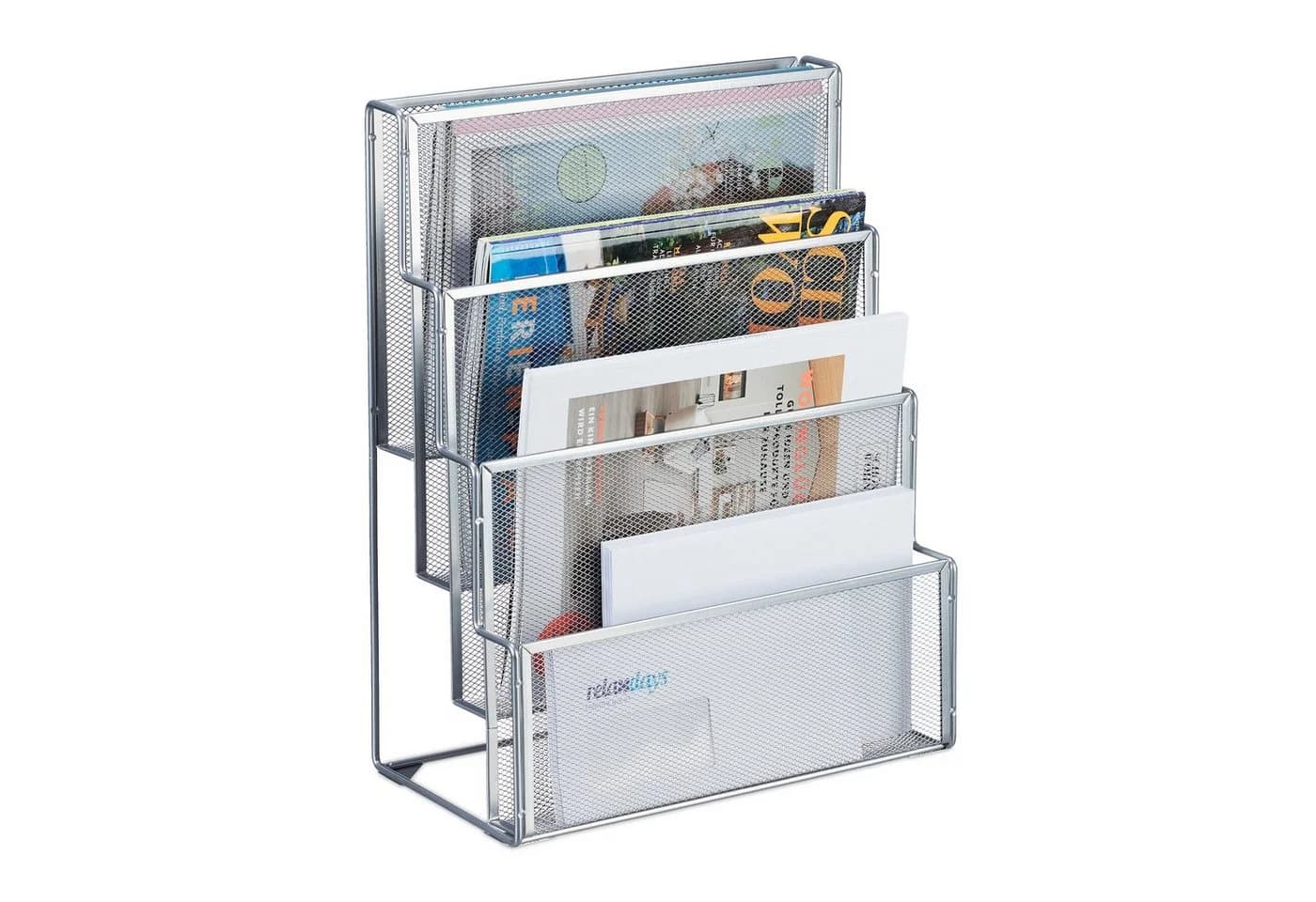 relaxdays Zeitungsständer Zeitschriftenhalter Metall 4 Fächer Silber - Bild 2