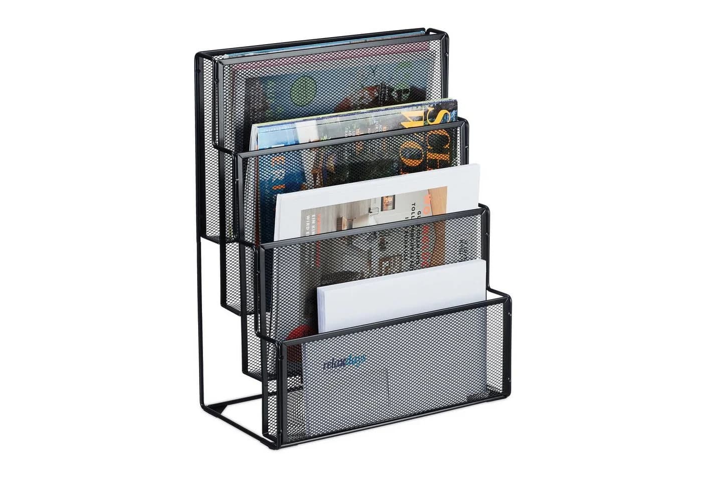 relaxdays Zeitungsständer Zeitschriftenhalter Metall 4 Fächer Schwarz - Bild 2