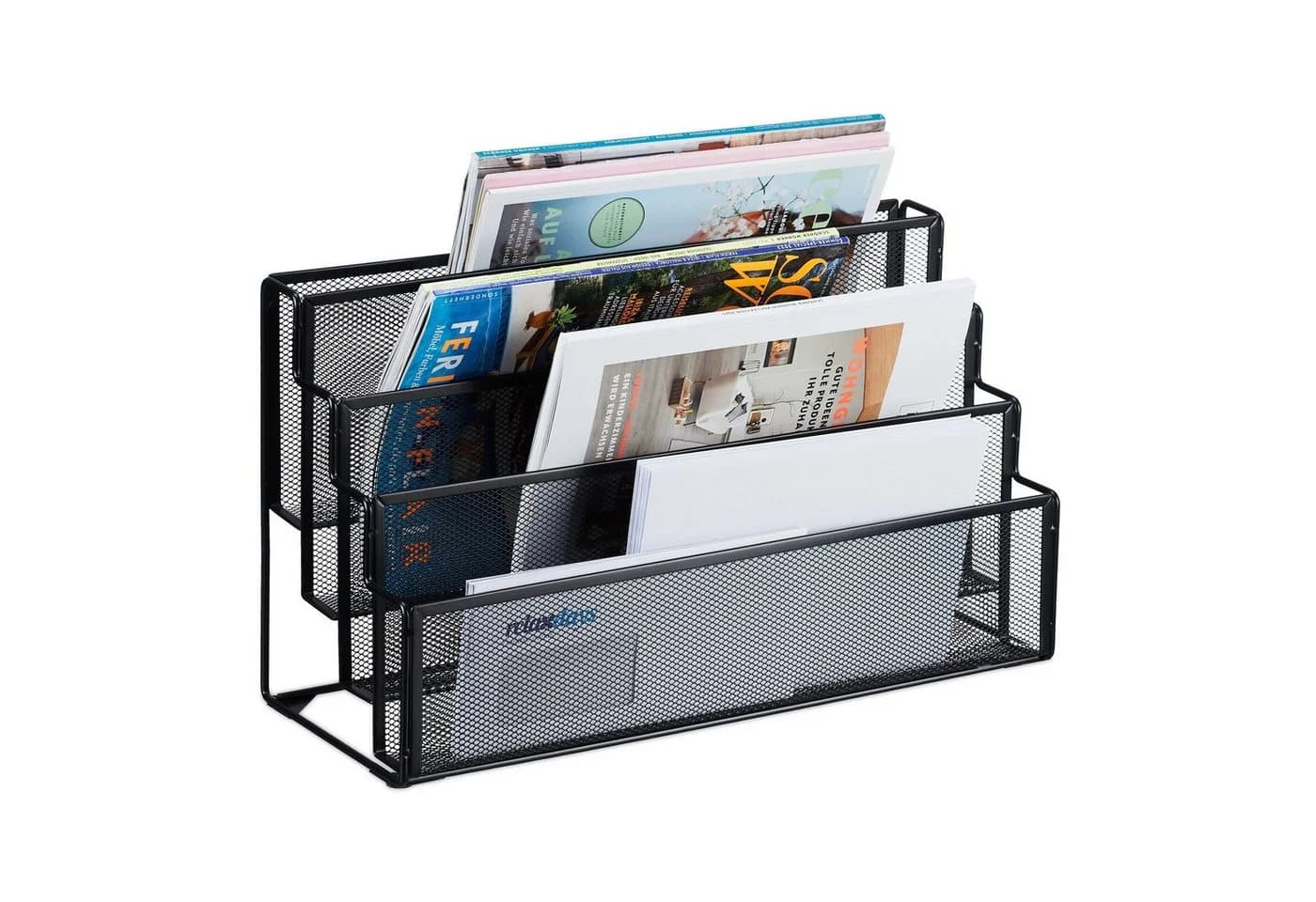 relaxdays Zeitschriftenständer Metall 4 Fächer Schwarz Modern - Bild 2