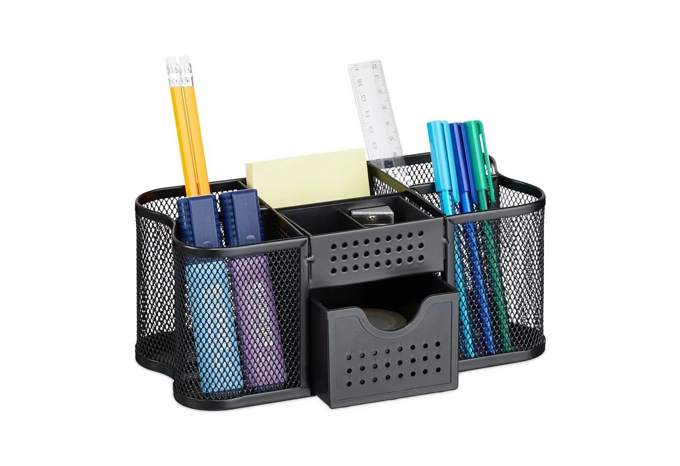 relaxdays Schreibtisch Organizer Mesh-Design Schwarz mit Schublade - Bild 2