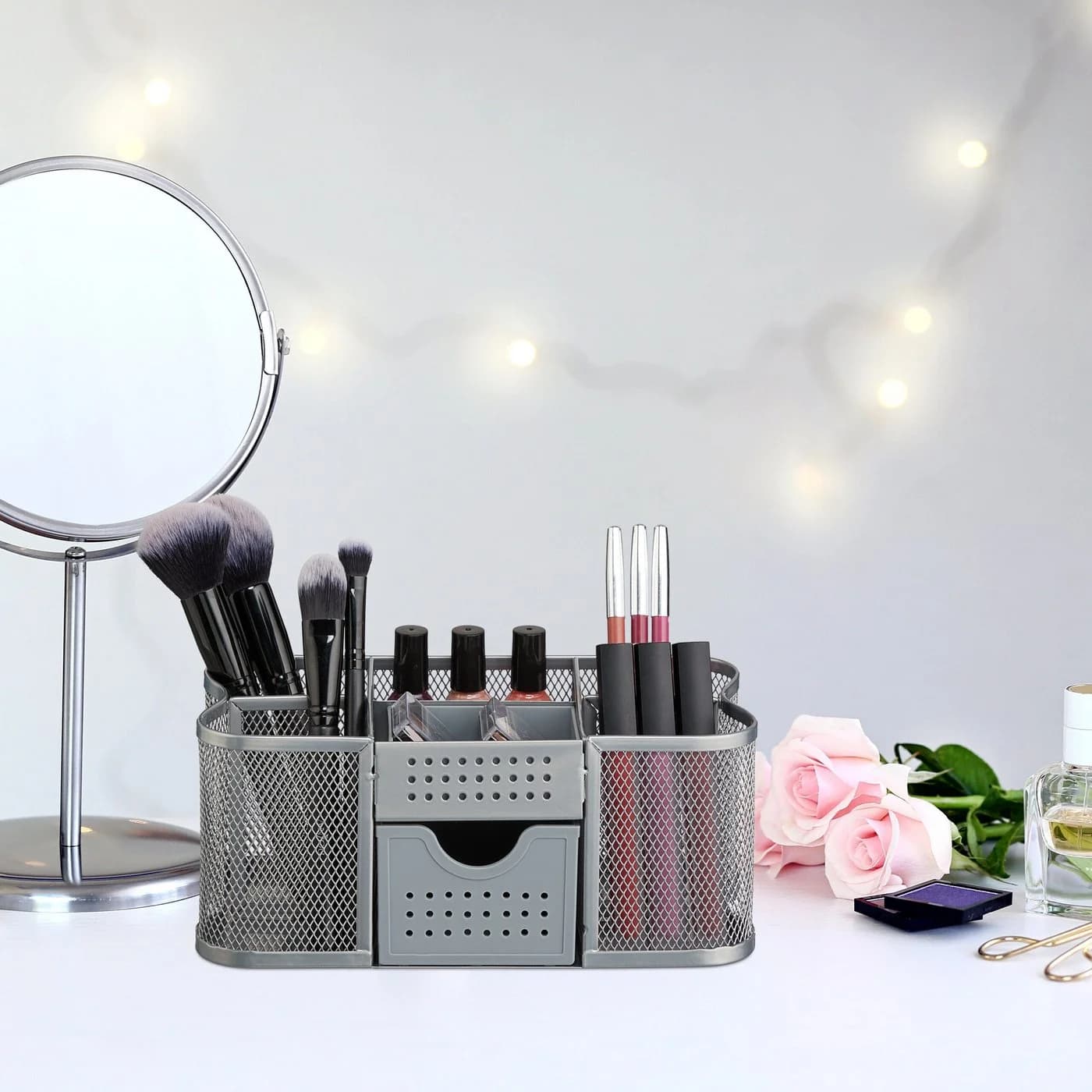relaxdays Schreibtisch Organizer Mesh-Design Schwarz mit Schublade - Bild 5