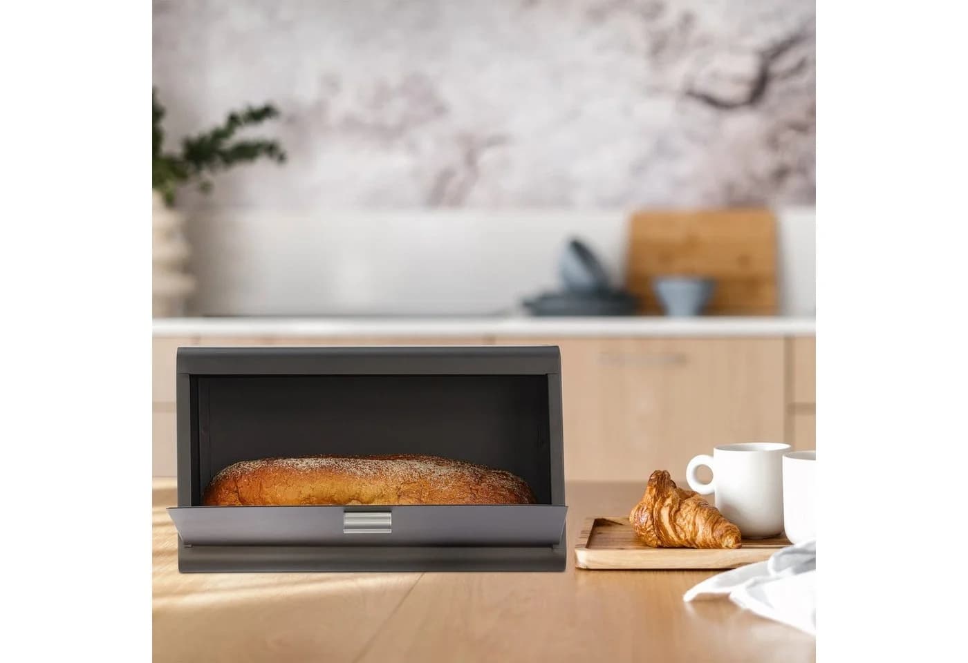 relaxdays Brotkasten Edelstahl Schwarz Retro Design
