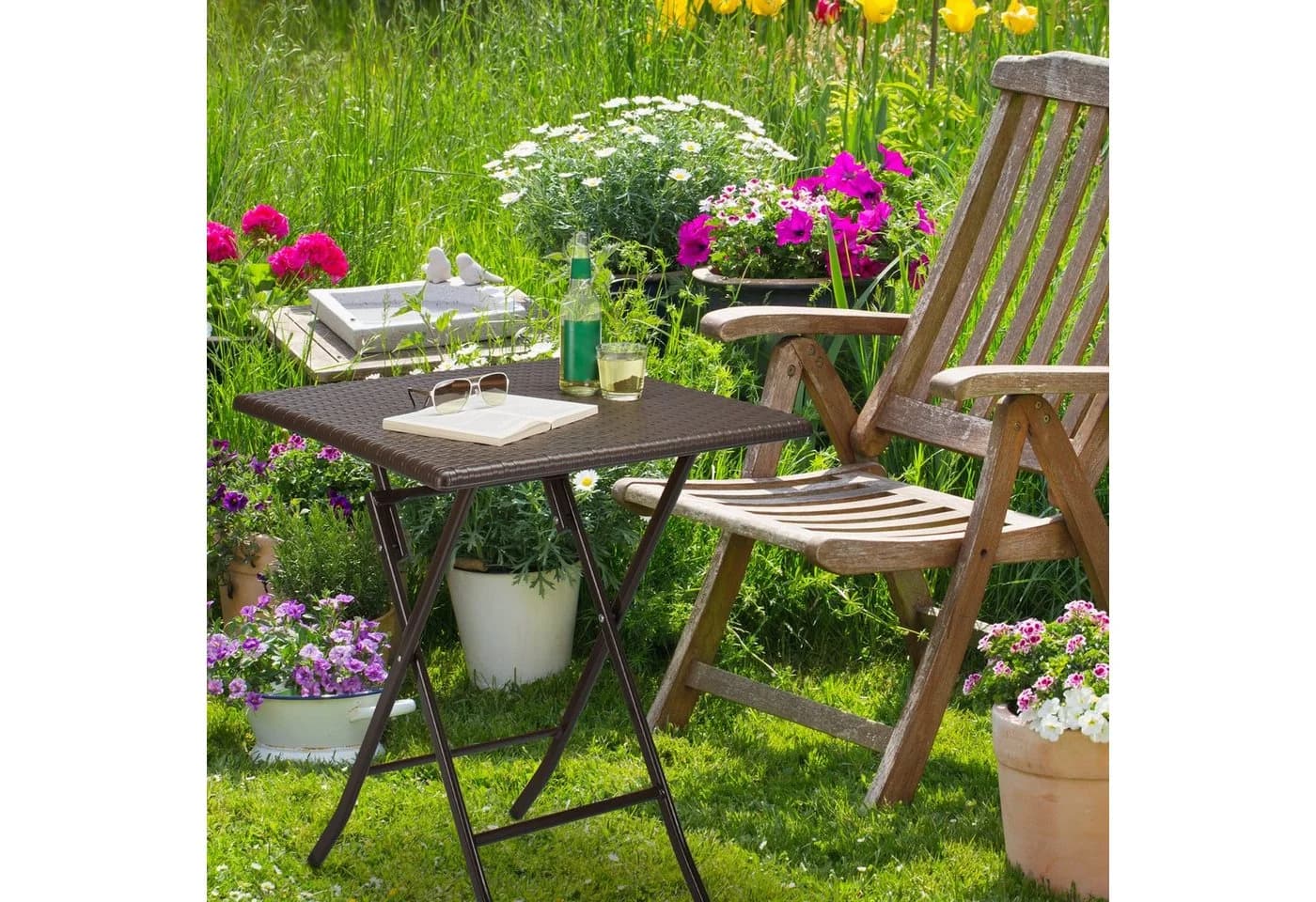 relaxdays Klapptisch Gartentisch BASTIAN Braun Quadratisch