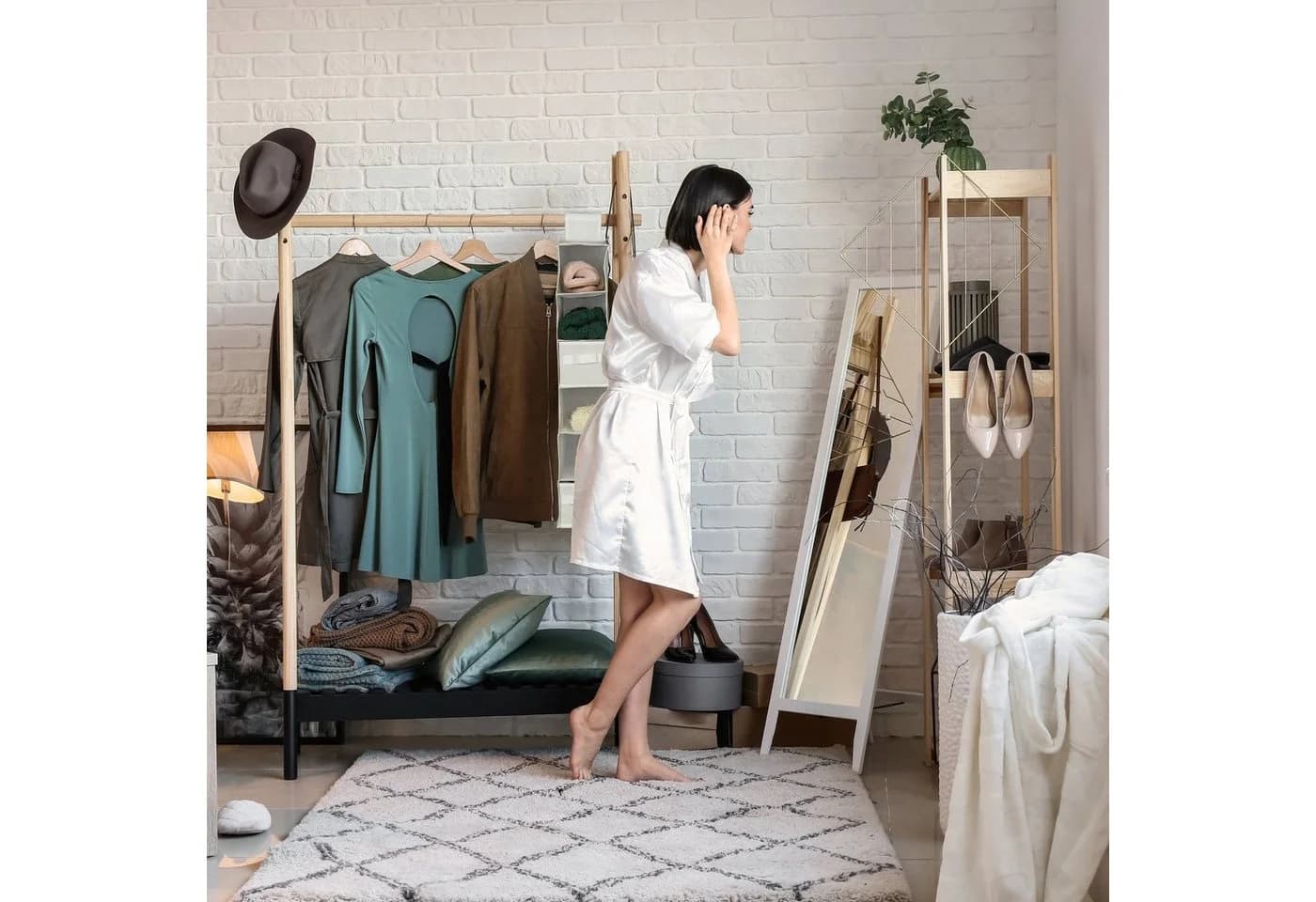 relaxdays Hängeaufbewahrung Hängeregal für Kleiderschrank Beige - Bild 3