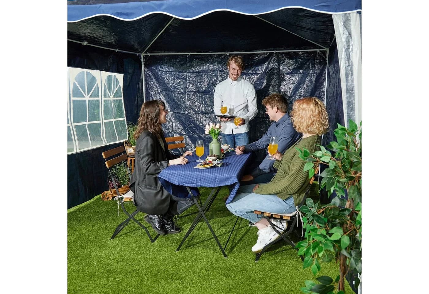 relaxdays Pavillonseitenteil 3er Set blau mit Fenster - Bild 5