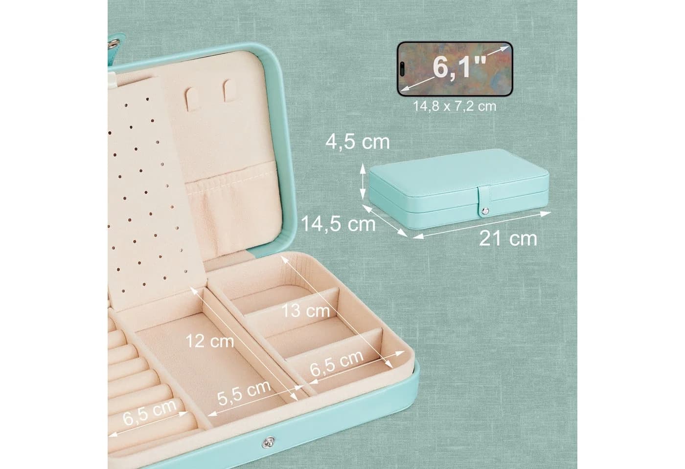 relaxdays Schmuckkasten Türkis Reise-Schmuckbox mit Samtbezug - Bild 4