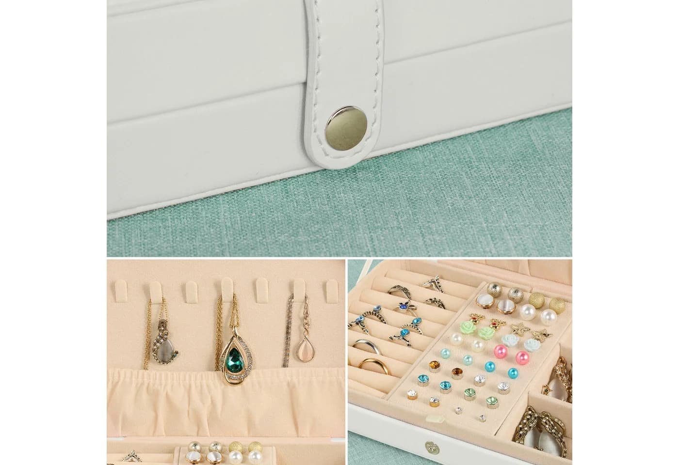 relaxdays Schmuckkasten Weiß Reise-Schmuckbox mit Samtbezug - Bild 5