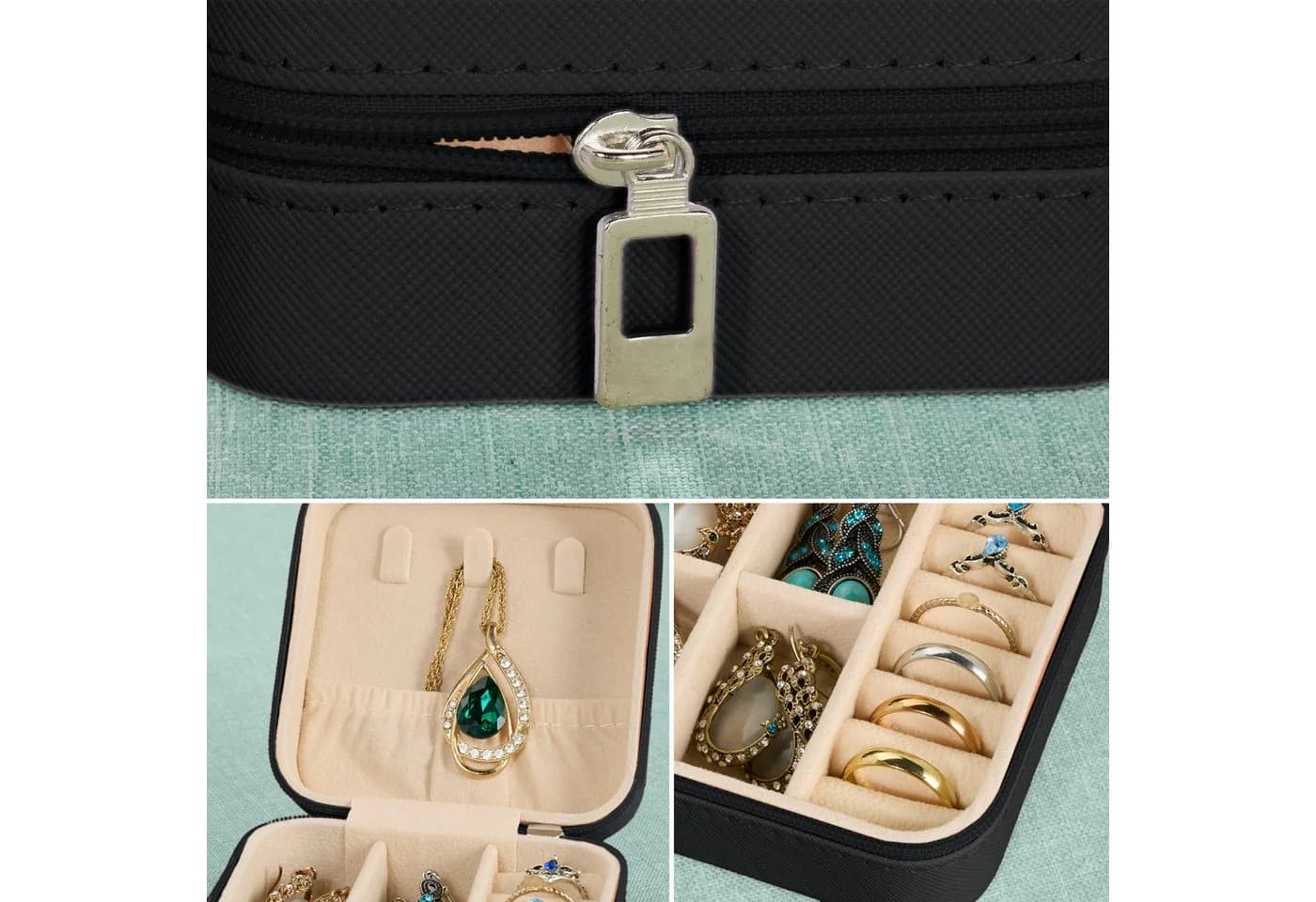 relaxdays Schmuckkasten Schwarz Samt Reise-Schmuckbox mit Reißverschluss - Bild 5