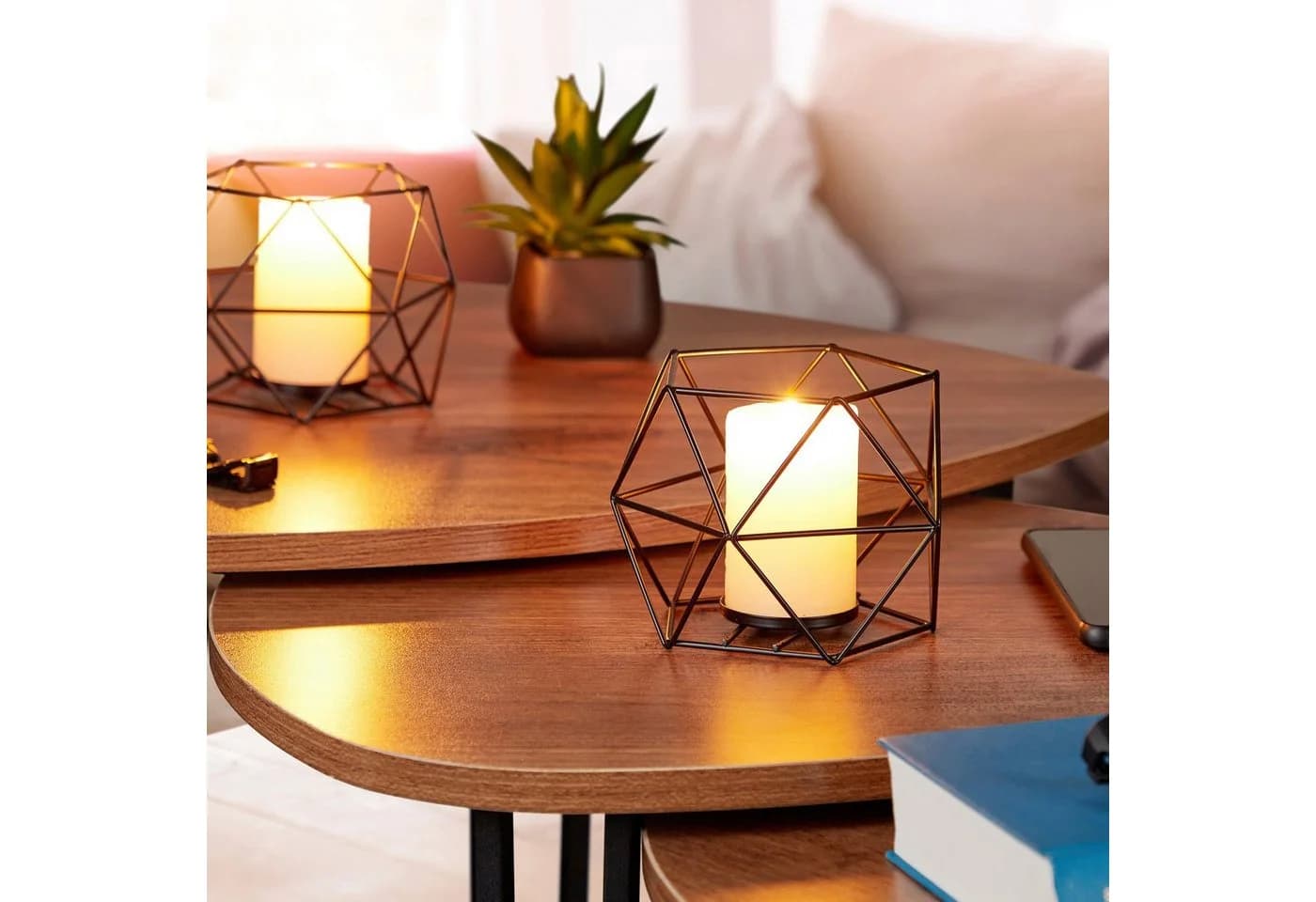 relaxdays Teelichthalter 2er Set Schwarz Geometrisches Design