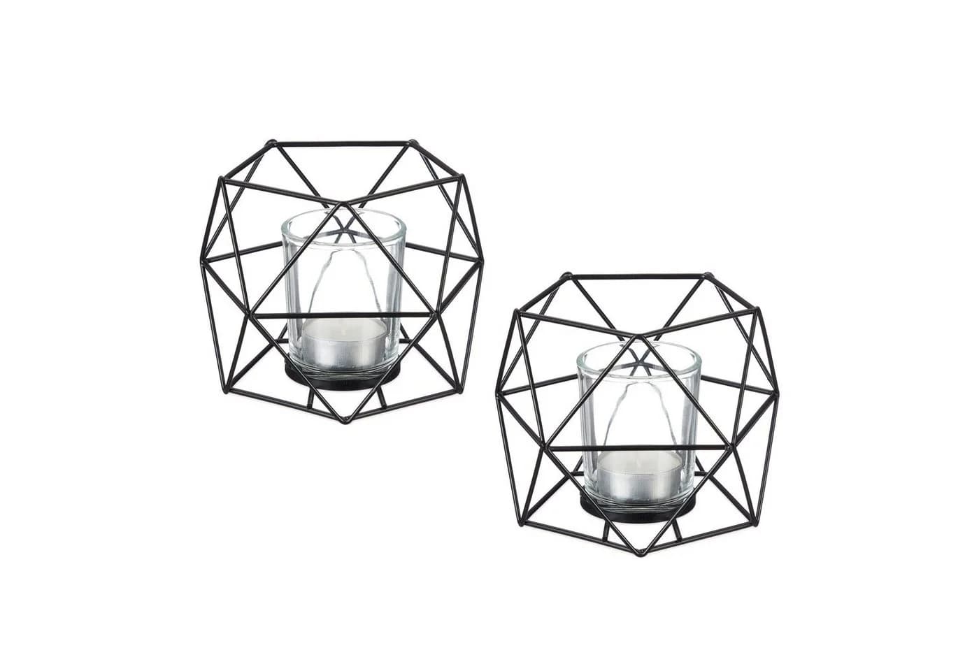 relaxdays Teelichthalter 2er Set Schwarz Geometrisches Design - Bild 2