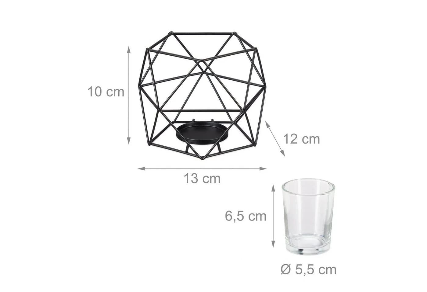 relaxdays Teelichthalter 2er Set Schwarz Geometrisches Design - Bild 4