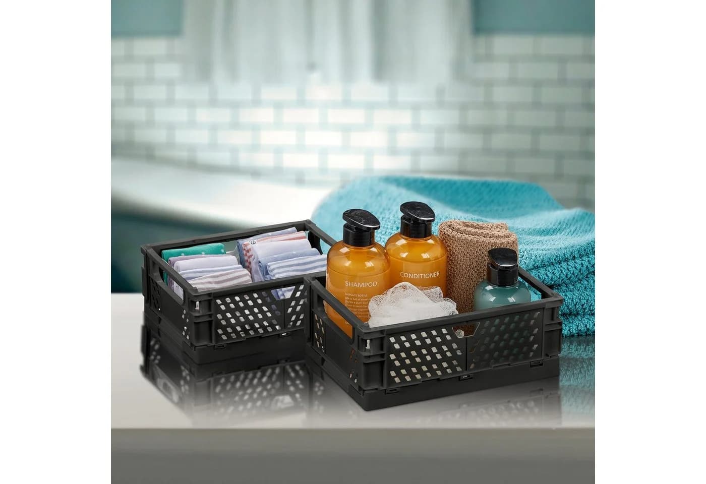relaxdays Aufbewahrungsbox 2er Set, Schwarz