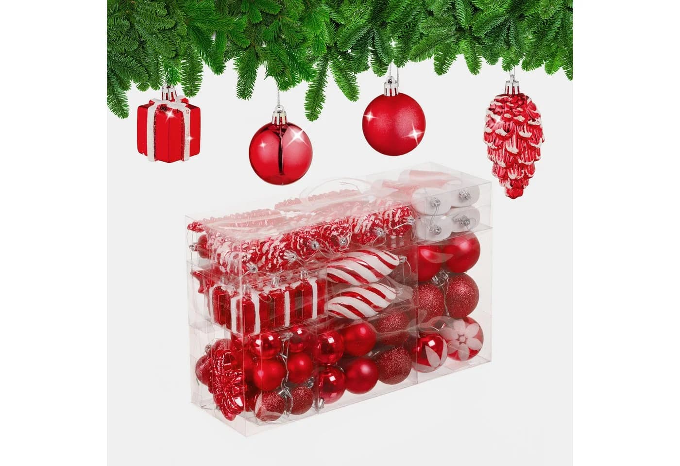 relaxdays Weihnachtsbaumkugeln im 72er Set Rot Kunststoff - Bild 2