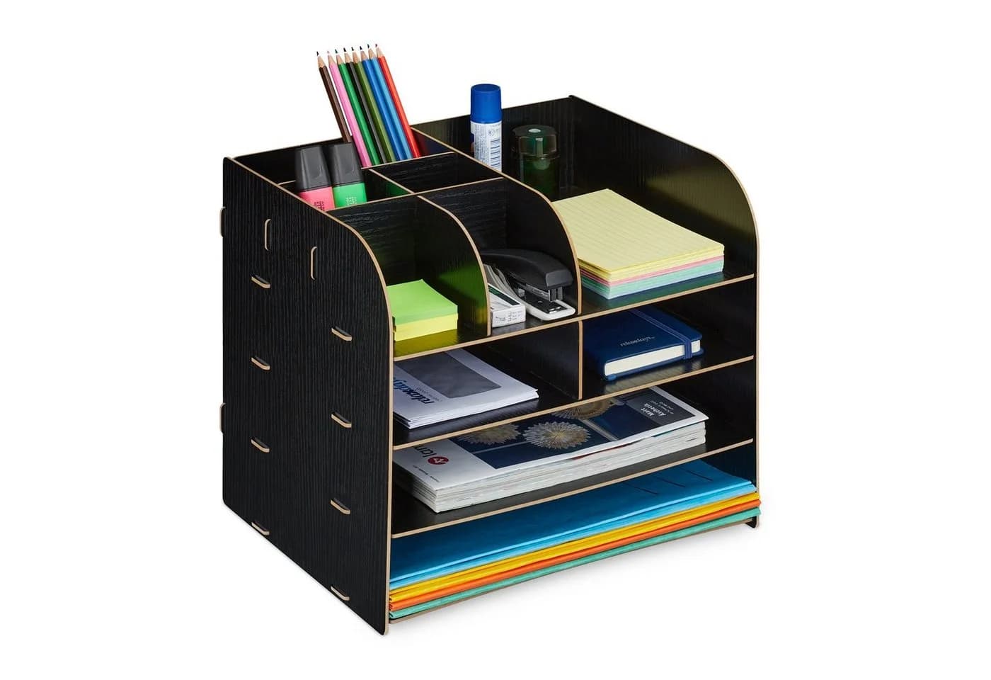 relaxdays Schreibtisch Organizer mit 10 Fächern Schwarz MDF - Bild 2