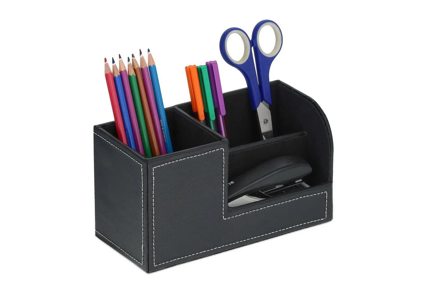 relaxdays Schreibtisch Organizer Kunstleder Schwarz 3 Fächer - Bild 2