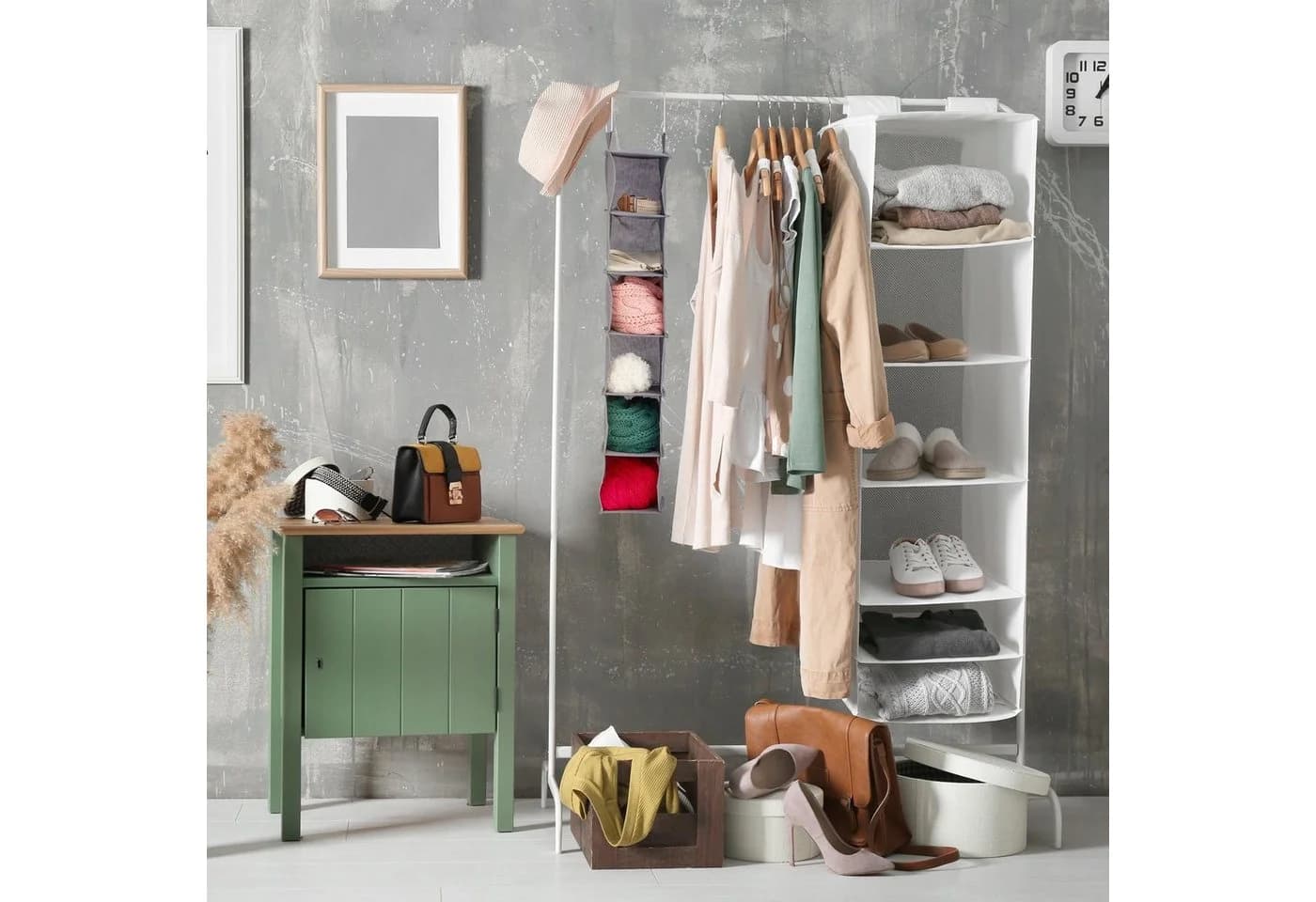 relaxdays Hängeregal Kleiderschrank schmal grau 6 Fächer - Bild 5