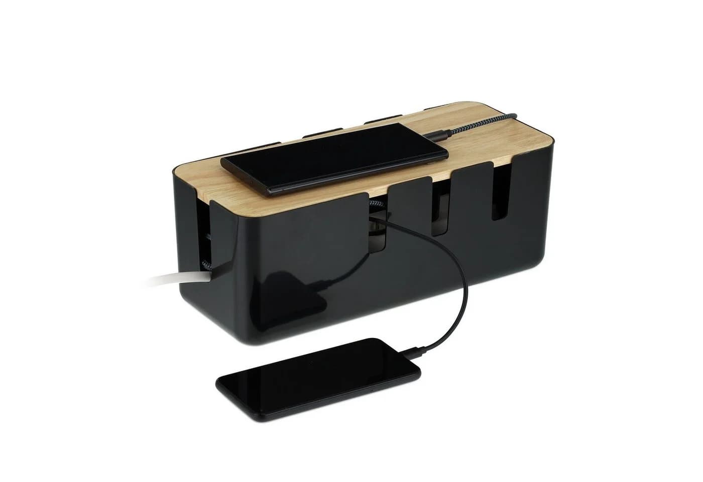 relaxdays Kabelbox mit Holzdeckel Schwarz - Kabelmanagement Box - Bild 2