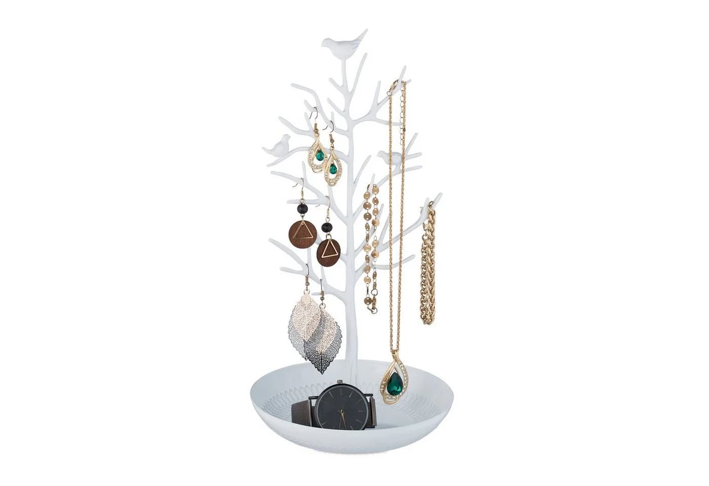 relaxdays Schmuckständer Baum Weiß - Zink Metall mit Ablage - Bild 2