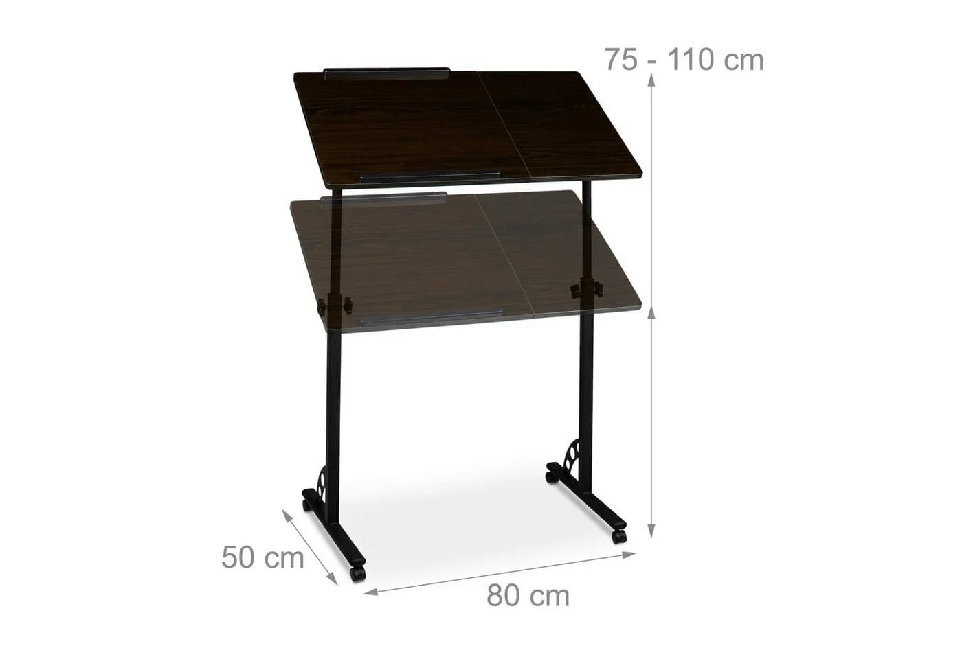 relaxdays Laptoptisch höhenverstellbar Schwarz 80x50 cm mit Rollen - Bild 4