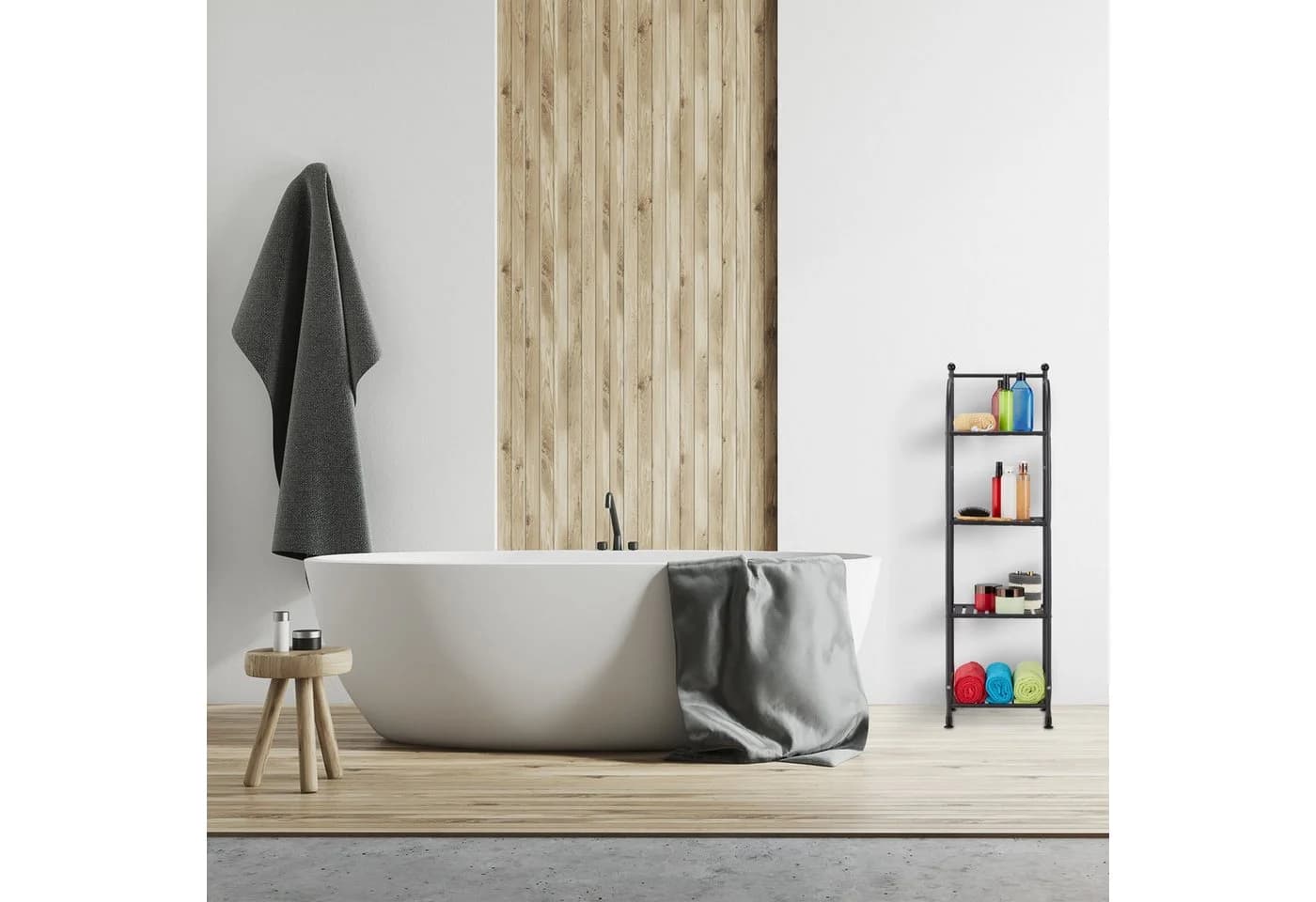 relaxdays Standregal Schmal 4 Ablagen Weiß/Schwarz Metall - Bild 5