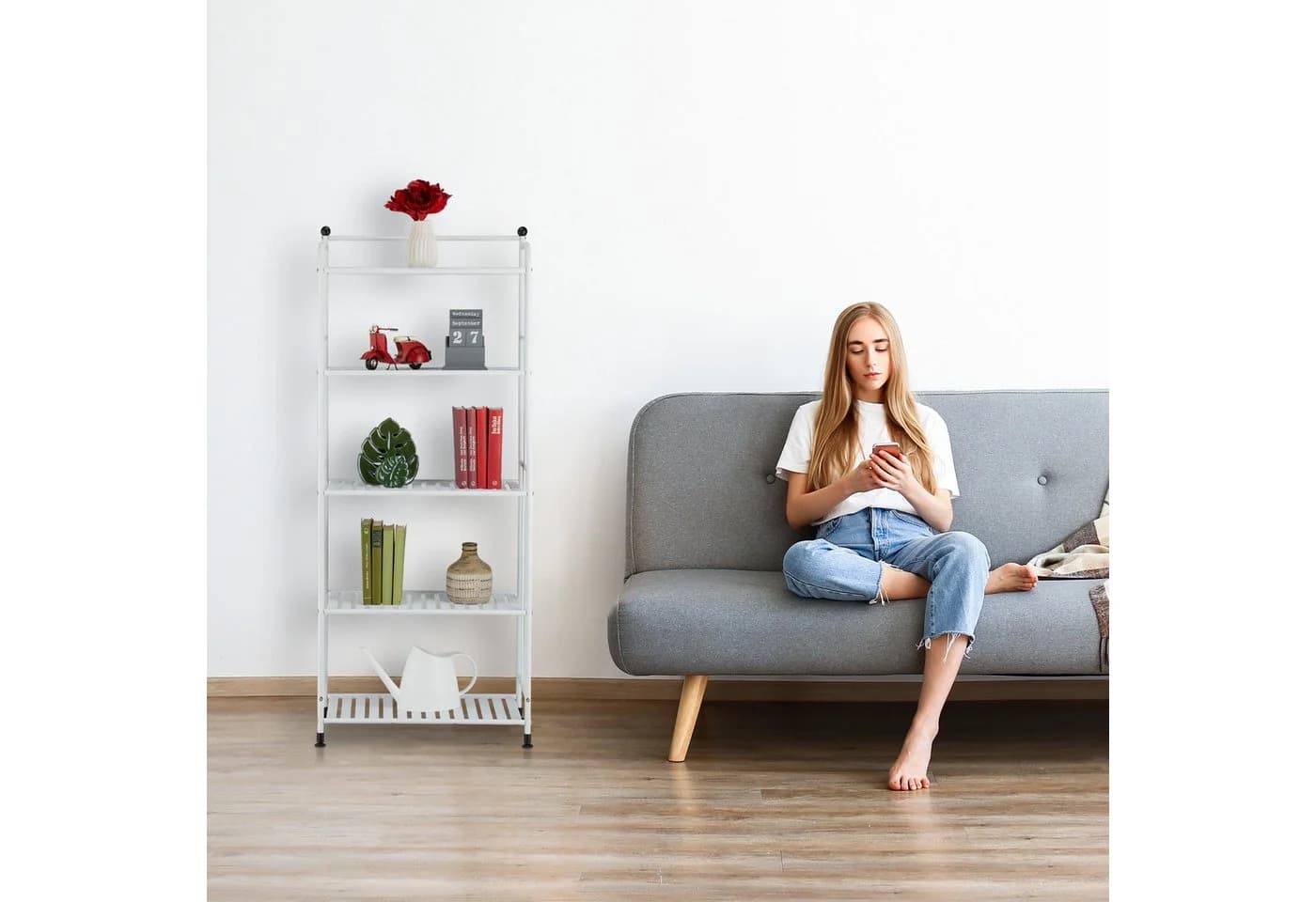 relaxdays Standregal mit 5 Ablagen Weiß - Bild 3