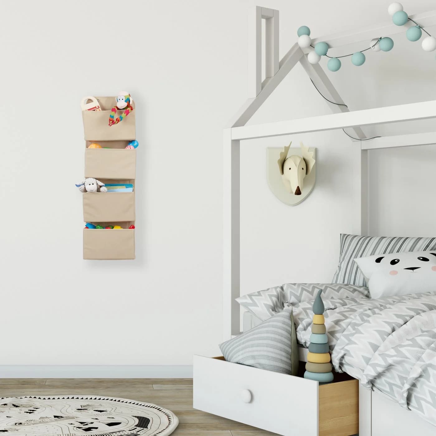 relaxdays Badorganizer Hängeorganizer 4 Fächer Beige